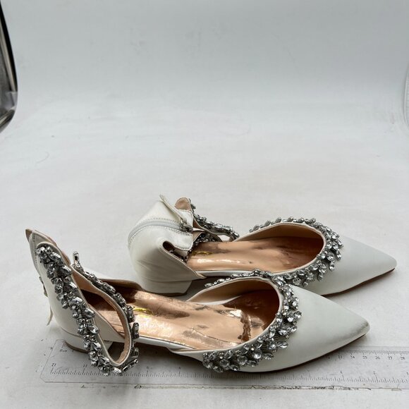 XYD Women Pointed Toe Wedding Flat Sandals Sparkly Rhinestones Ankle Strap White - Picture 4 of 8